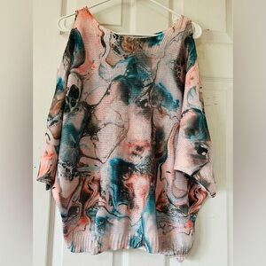 Luisa‎ Ricci Knit Floral Print Sweater Women’s Dolman Sleeve, Boat Neck Sz L